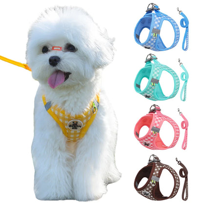 Breathable Plaid Dog Cat Vest Harness Leash Set - Happy Tail Center