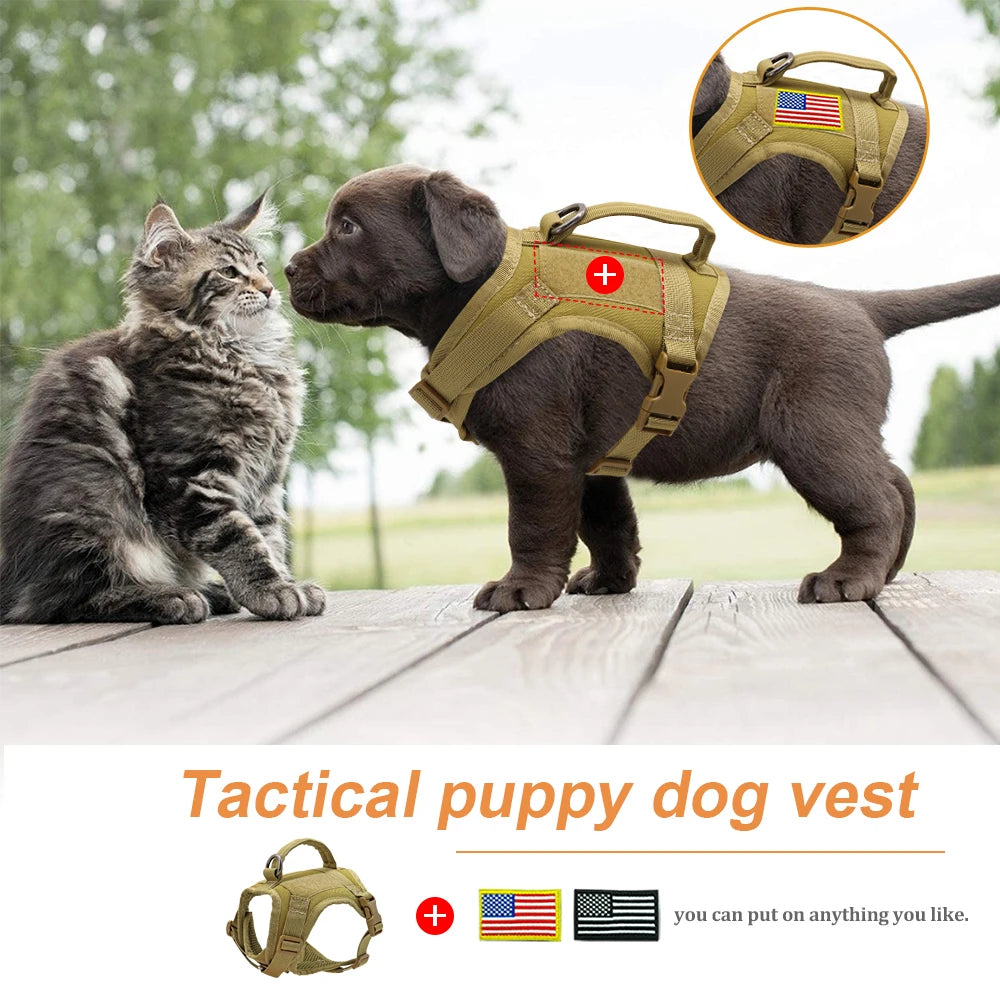 Military Tactical Cat Harness - Adjustable Nylon Vest with Handle for Cats, Small Dogs - Pet Training Walking - Happy Tail Center