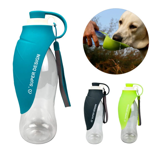 Portable Pet Water Bottle with Silicone Leaf Bowl - 580ml Travel Dispenser for Dogs and Cats