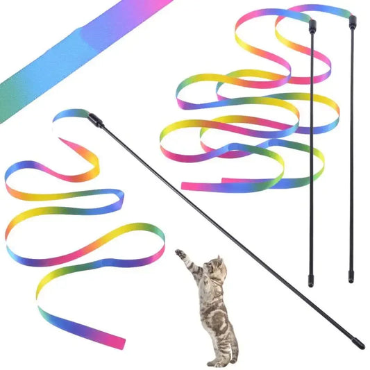 2PCS Rainbow Strips Cat Teaser Wand | Interactive Pet Toys for Cats