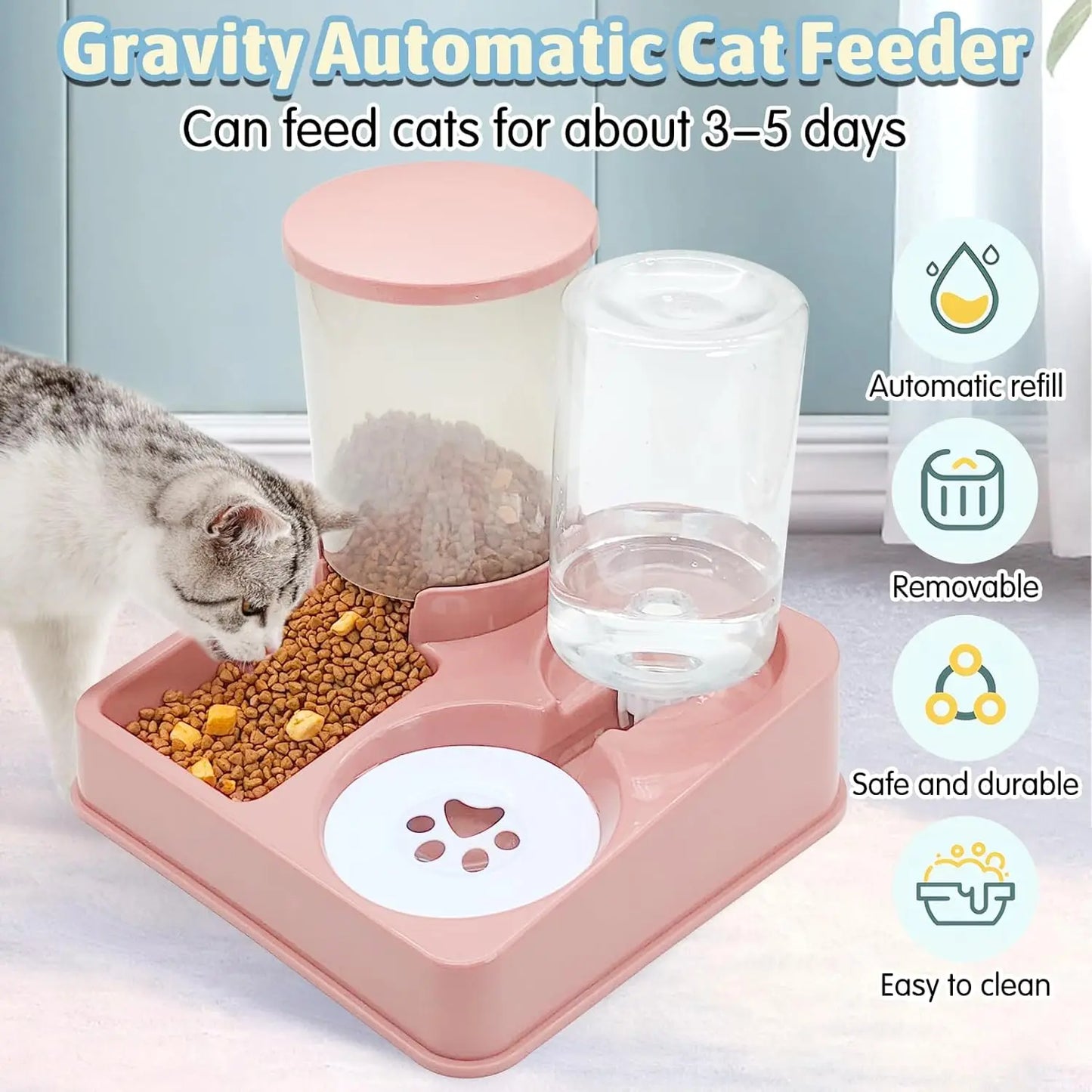 Automatic Cat Feeder and Water Dispenser Set - 2-in-1 Tilted Gravity Feeder