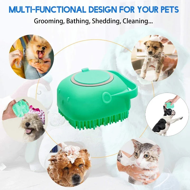 Pet Dog Shampoo Brush - 2.7oz (80ml) Cat Massage Comb Grooming Scrubber - Soft Silicone Rubber for Bathing Short Hair - Happy Tail Center