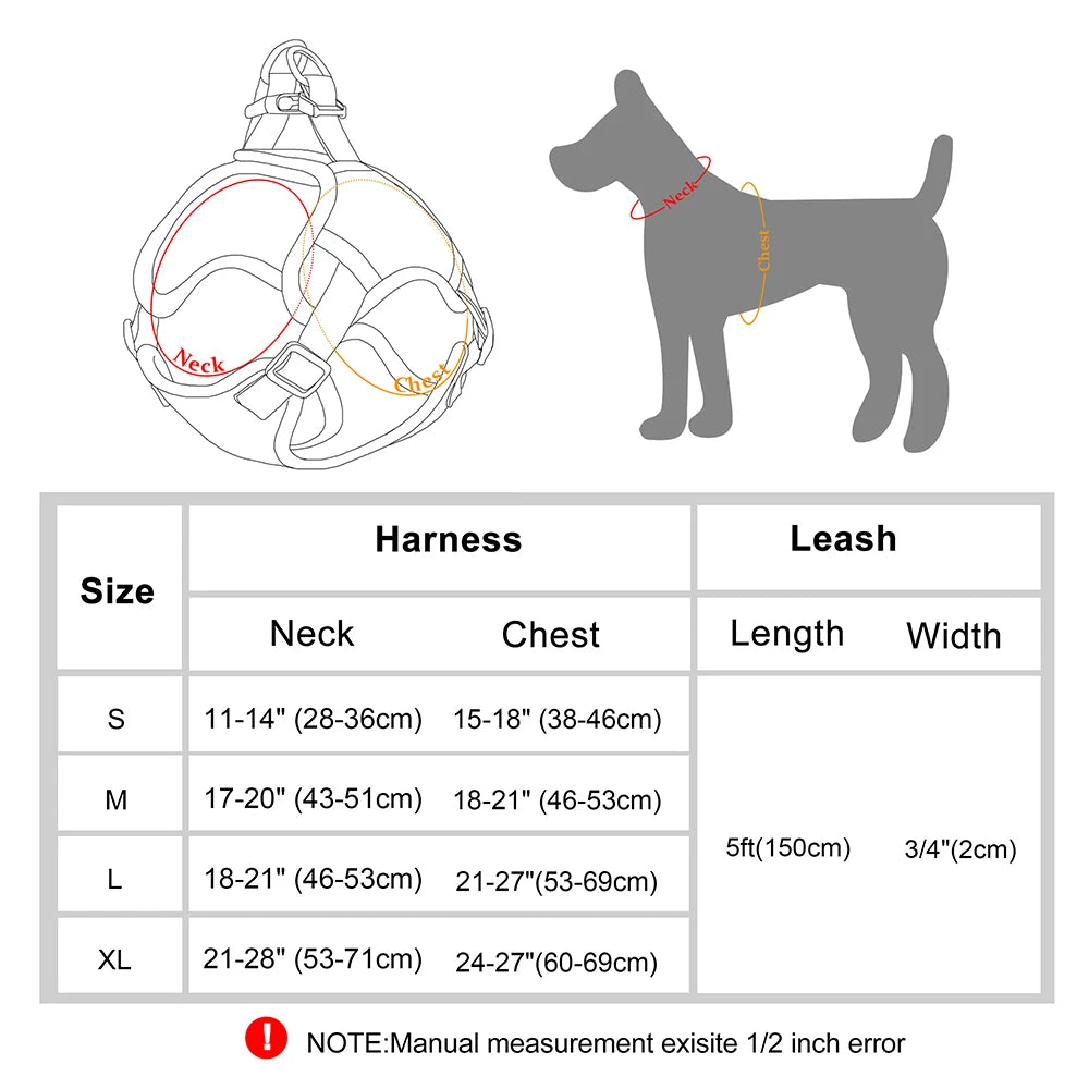 Soft Mesh Dog Harness and Leash Set - Reflective Breathable Vest for Small to Large Dogs - Happy Tail Center