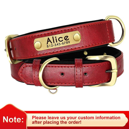 Soft Padded Leather Dog Collar with Custom ID Nameplate: Free Engraving - View 7 - Happy Tail Center