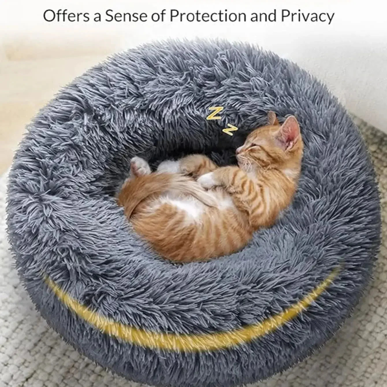 Super Soft Long Plush Round Pet Bed for Large Dogs - Cozy Cat Bed & Medium Dog House - Happy Tail Center