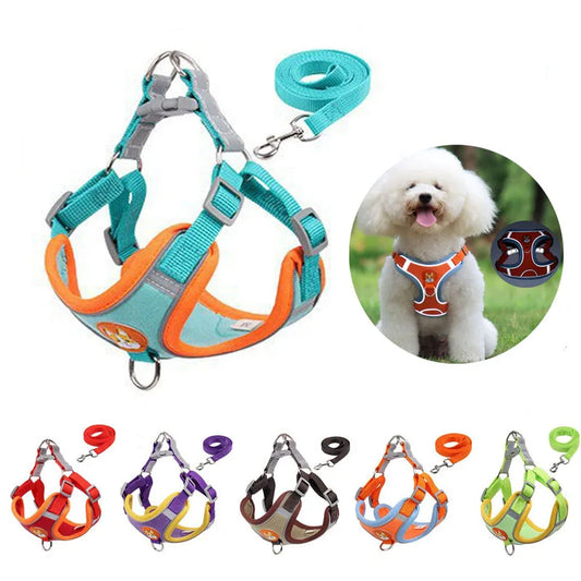 Adjustable Flannel Harness and Leash Set for Small Dogs - Reflective and Breathable