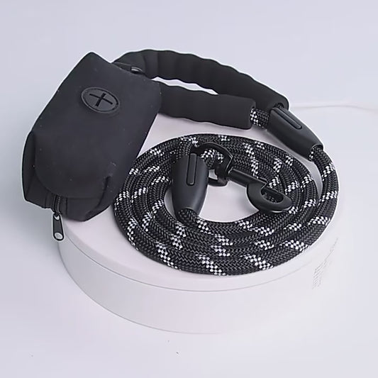 Durable Dog Leash with Poop Bag Dispenser - Reflective Material for Nighttime Safety