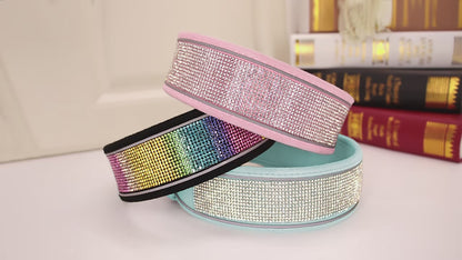 Bling Rhinestone Dog Collar - Wide Reflective Crystal Necklace for Small & Large Dogs, Pitbull