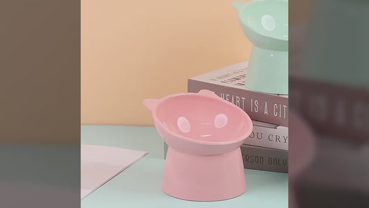 Cute Cat Bowl with High Foot - 45° Neck Protector Feeder for Cats