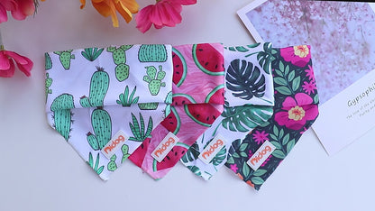 Printed Cotton Dog Bandana Scarf - Pet Collar Scarf for Small to Medium Dogs and Cats